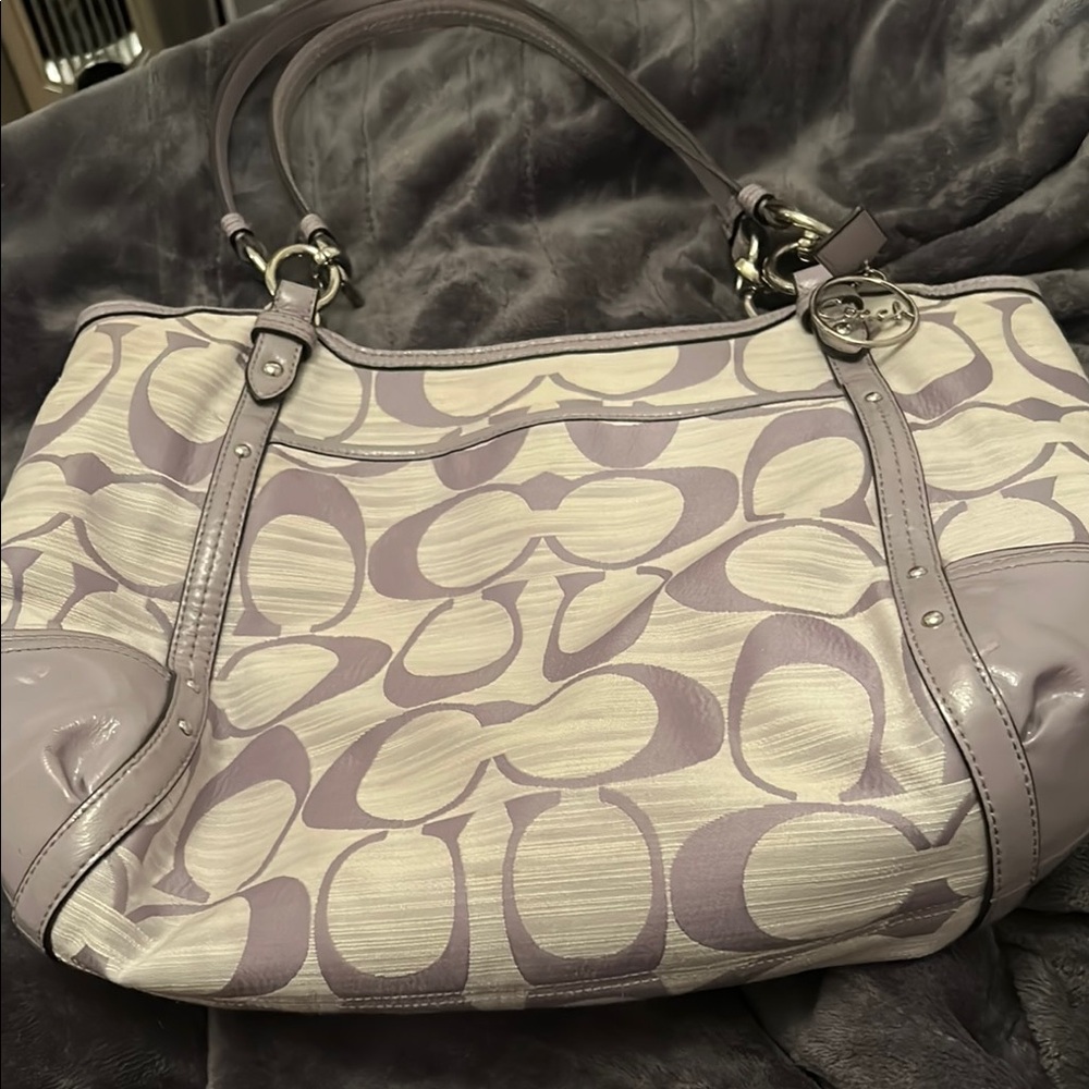 Coach Canvas Alexandra Lavender and Gray Signature Tote - Picture 4 of 14